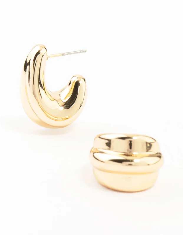 Aged bronze earrings-Triple Webbed Gold Hoop Earrings