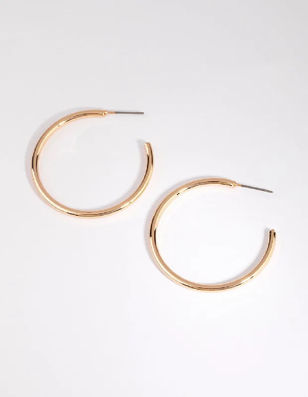 Wide statement earrings-Gold Curved Large Hoop Earrings