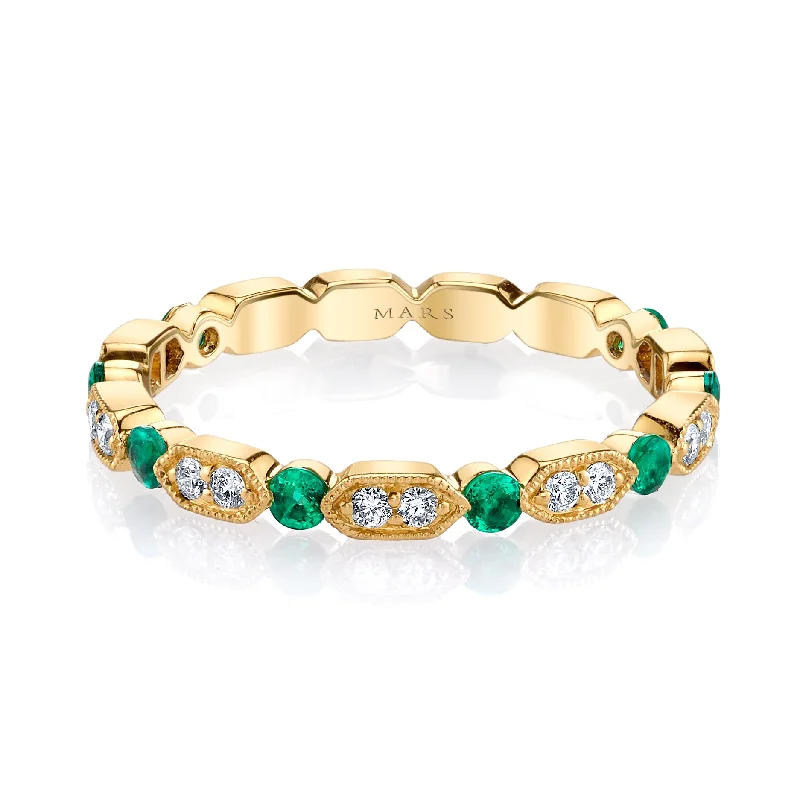 Subtle accent engagement rings-14K Yellow Gold 0.15ct. Diamond & 0.25ct. Emerald Stackable Fashion Ring