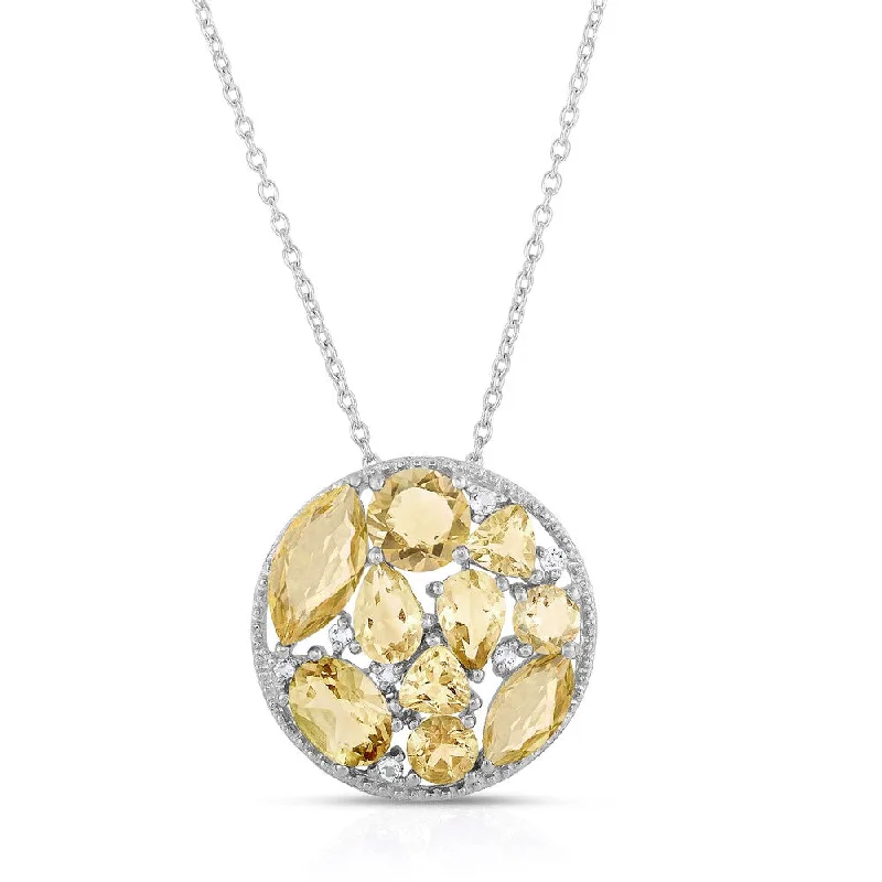 Crystal-twisted necklaces-Dolce Giavonna Sterling Silver Citrine and White Topaz Cluster Necklace