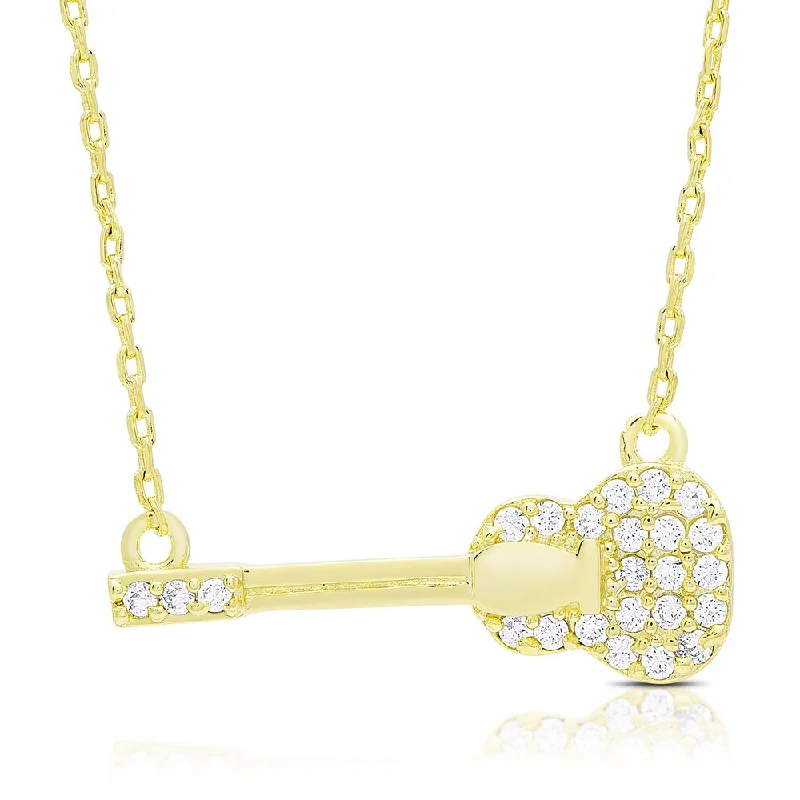 Cotton braid necklaces-Dolce Giavonna Gold Over Silver Cubic Zirconia Guitar Necklace