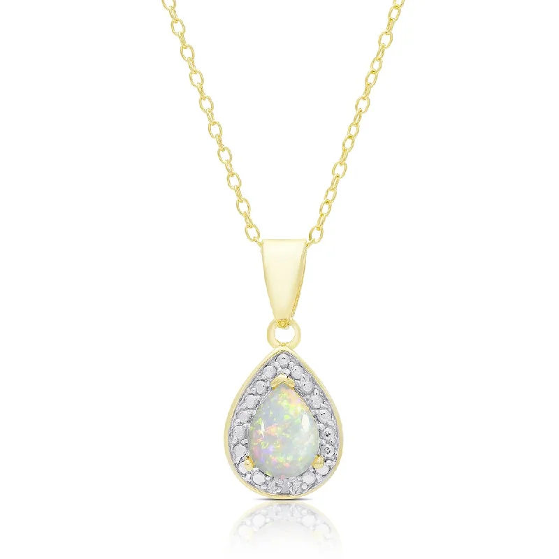 Retro photo necklaces-Dolce Giavonna Gold Over Silver Opal and Diamond Accent Pear Necklace