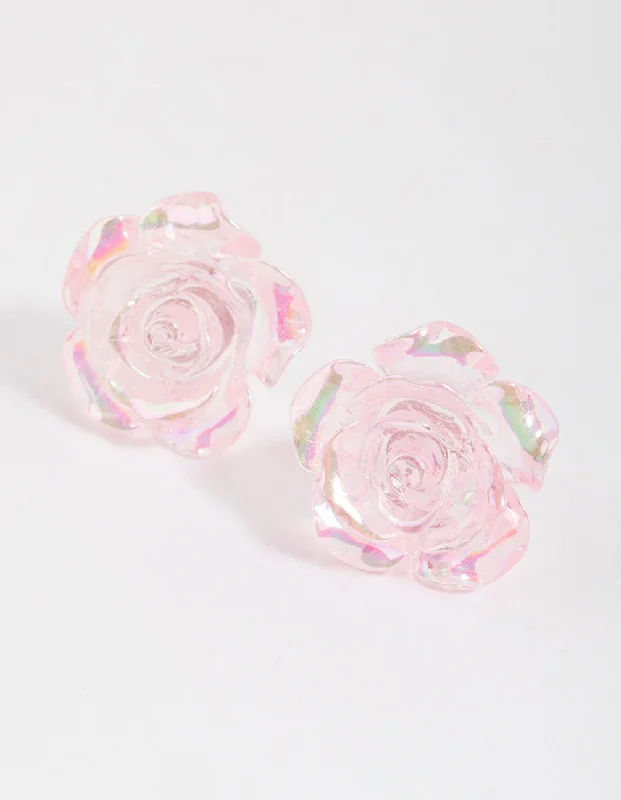 Radiant pearl earrings-Pink Rose Bloom Stud Earrings