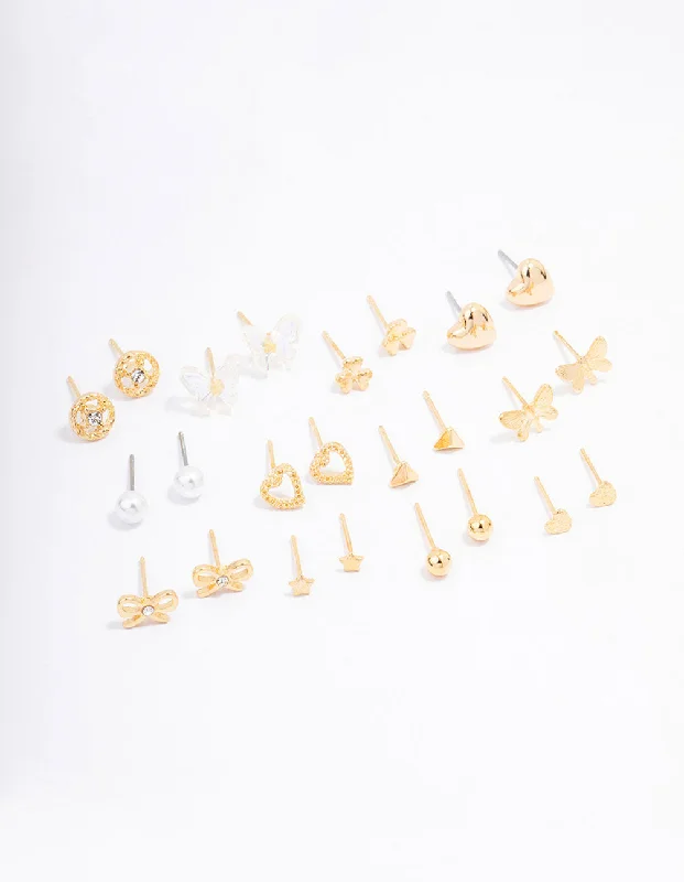 Fine bead earrings-Gold Butterfly Stud Earring 12-Pack