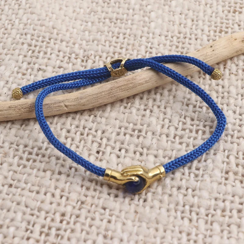 Mystic eye bangles-Novica Handmade Golden Hands Brass And Blue Agate Unity Bracelet