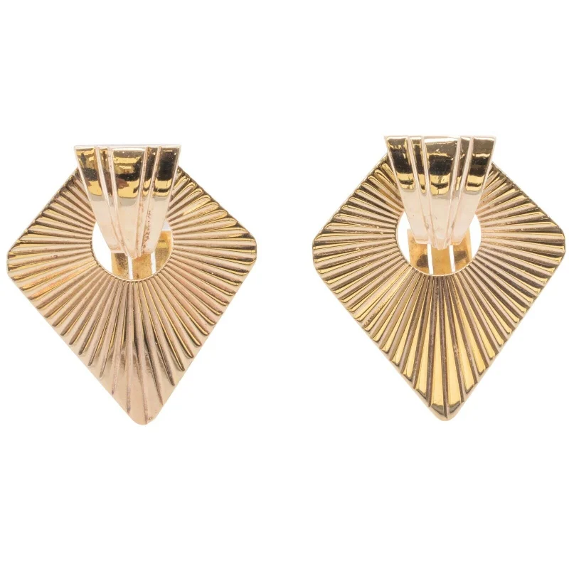 Topaz stud earrings-Tiffany & Co. 14k Yellow Gold Fanned Fluted Shield Omegaback Earrings VINTAGE