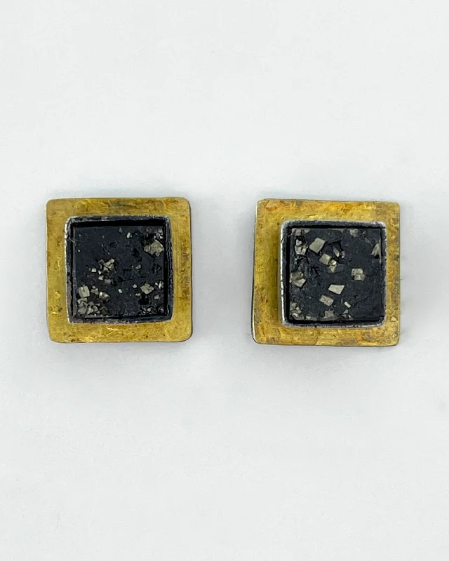 Bright stud earrings-Biba Schutz Square with Gold and Mica Earrings