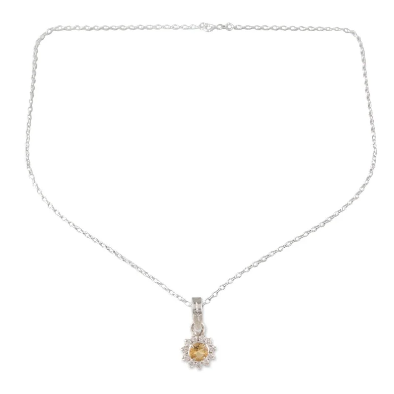 Zodiac charm necklaces-NOVICA Gleaming Flower, Citrine pendant necklace