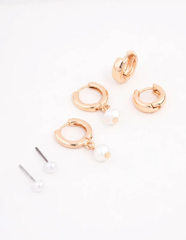 Cosmic glow earrings-Pearl Huggie Earrings 3-Pack