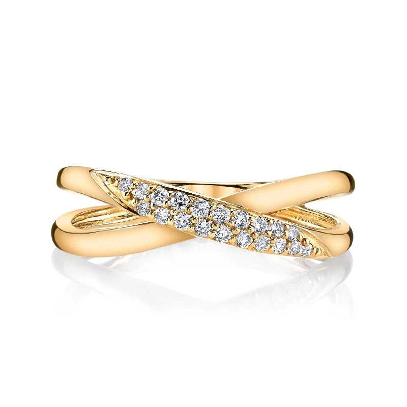 Chunky stone engagement rings-14K Yellow Gold 0.15ct. Diamond Contrasting Crossover Fashion Ring