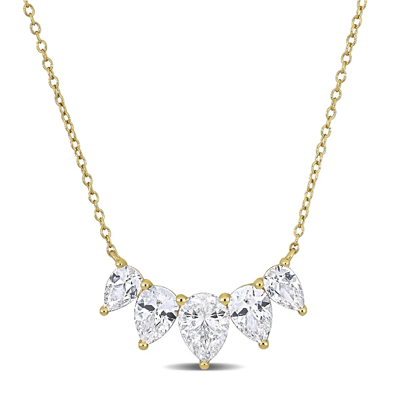 Slanted design necklaces-Miadora 5 2/5ct TGW Pear-Cut Created White Sapphire Necklace in Yellow Silver-18+2 in