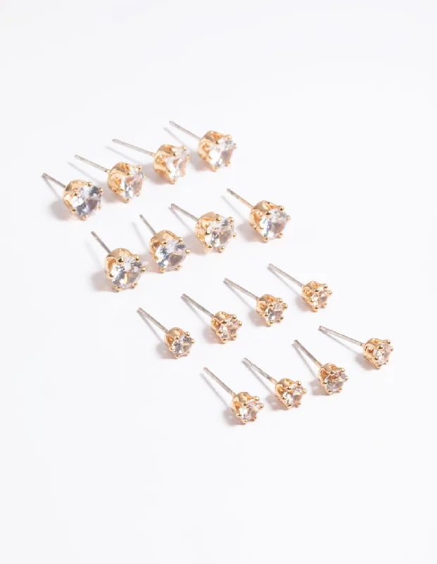 Spinel earrings-Gold Classic Diamante Studs 8-Pack