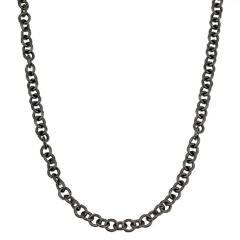 Vivid druzy necklaces-Fremada Black Ruthenium over Sterling Silver 4mm Hollow Forzatina Link Chain Necklace