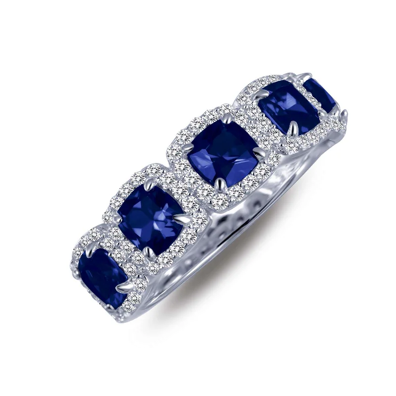 Rustic lock engagement rings-Lafonn Simulated Diamond & Blue Sapphire Halo Anniversary Eternity Band R0145CSP