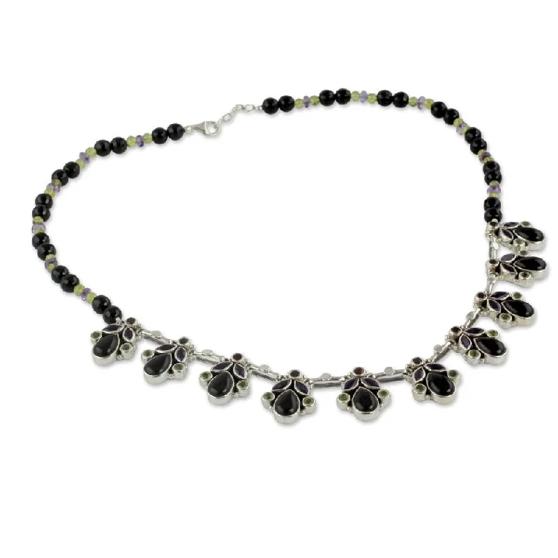 Vine braid necklaces-Handmade Sterling Silver Onyx 'Abundance' Waterfall Necklace (India) - 7'6" x 9'6"