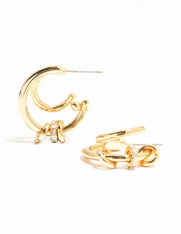 Half moon earrings-Gold Plated Illusion Ring Hoop Earrings