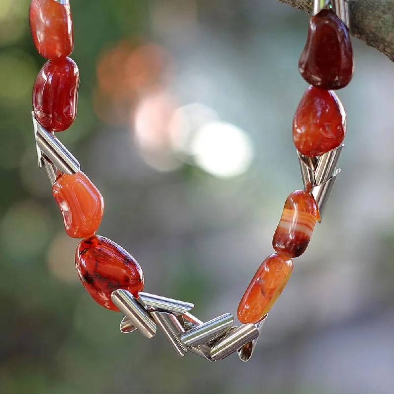 Mesh choker necklaces-Handmade Silver 'Volcano' Agate Necklace (Brazil)