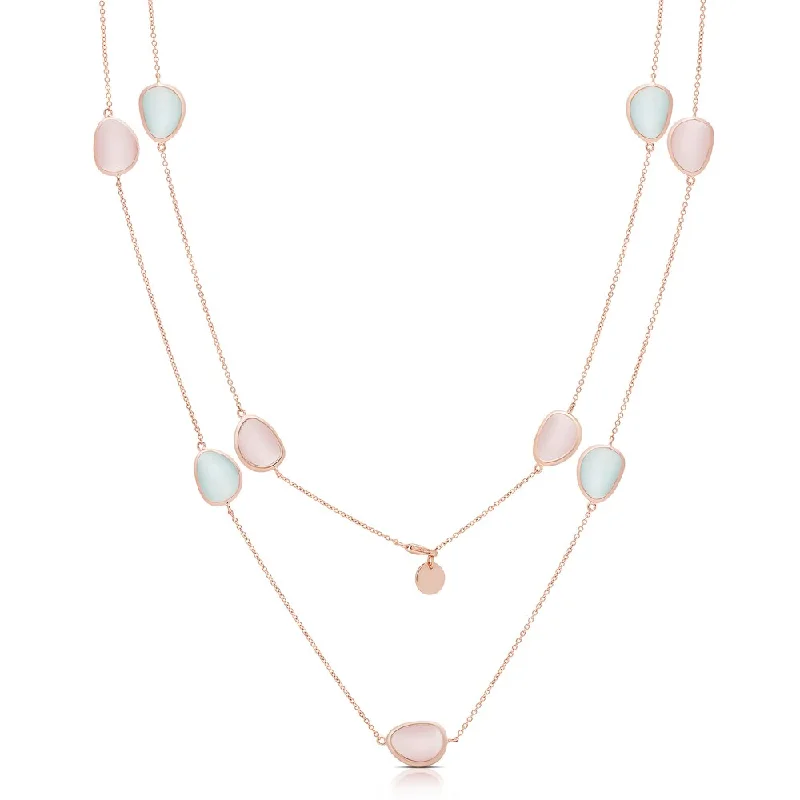 Multi-layer necklaces-Samantha Stone Rose Gold Over Sterling Silver Pink and Blue Simulated Cat's Eye Necklace