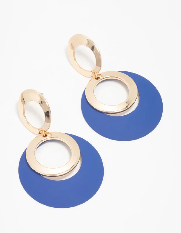 Two-tone earrings-Gold Blue Circular Drop Earrings