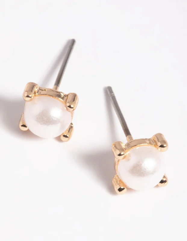 Worn medallion earrings-Gold Square Pearl Stud Earrings