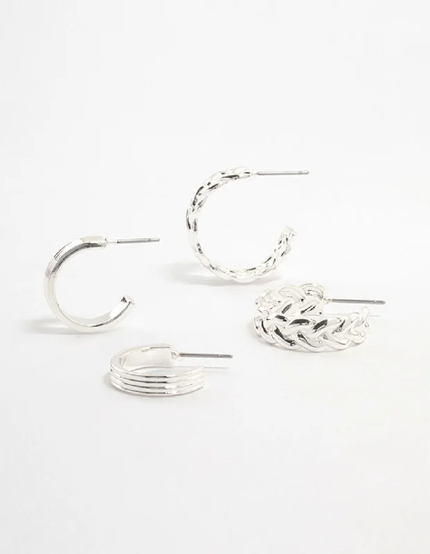 Bead weave earrings-Silver Plaited & Ridge Hoop Earrings 2-Pack