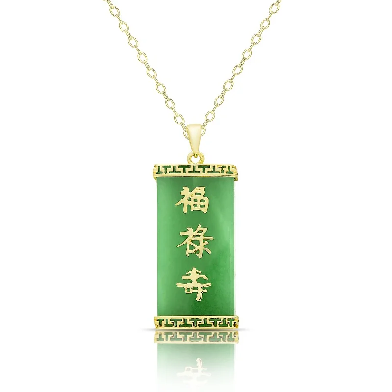 Tarnished silver necklaces-Dolce Giavonna Gold Over Sterling Silver Dyed Green Jade Chinese Symbol Necklace