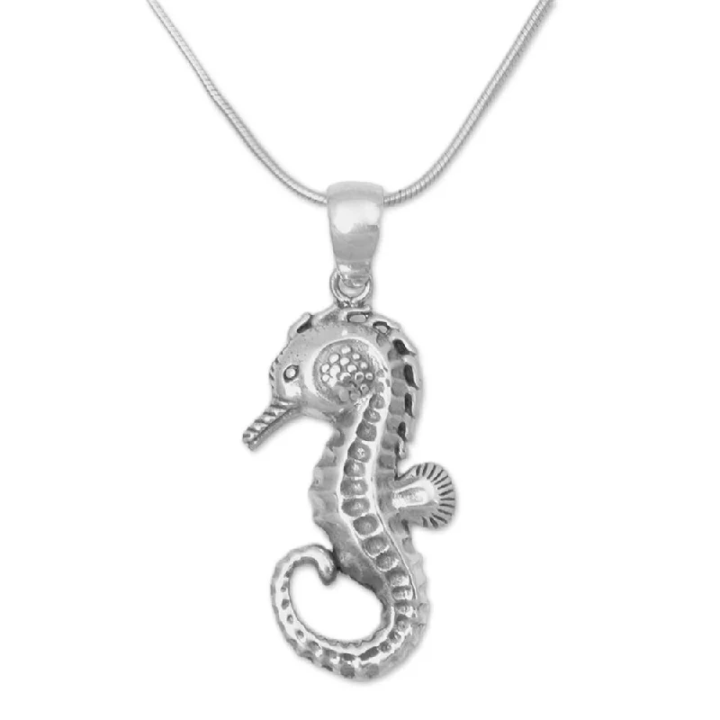 Bead braid necklaces-Handmade Sterling Silver Pendant Necklace, 'Brilliant Seahorse' (Indonesia) - 7'6" x 9'6" - 7'6" x 9'6"