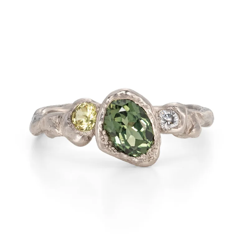 Multi-stone engagement rings-Green Ocean Adakite North Ring