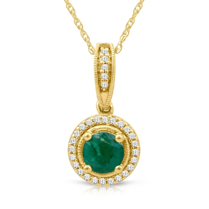 Tide shape necklaces-1/10ct TDW Diamond Gemstone Halo Necklace in 10k Yellow Gold