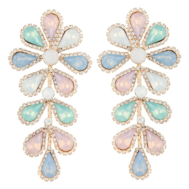 Wide bar earrings-Pastel Teardrop Flower Multi-Stone Earrings