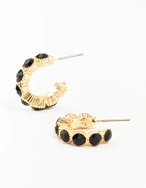 Surf motif earrings-Gold Encased Round Diamante Hoop Earrings