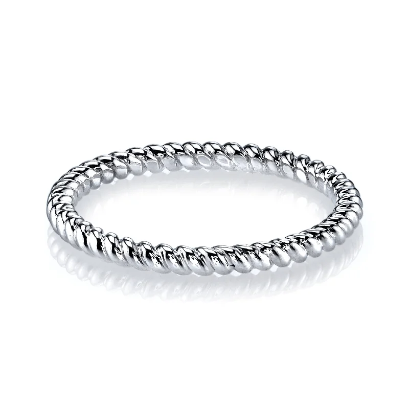 Fox motif engagement rings-14K White Gold Twisted Stackable Fashion Ring