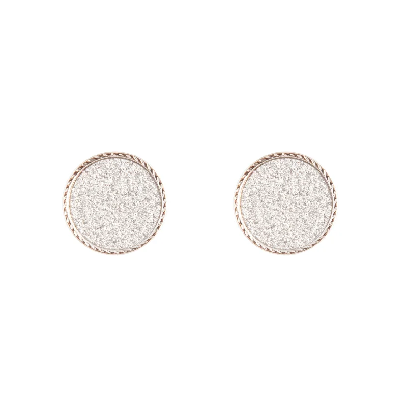 Wide bar earrings-Silver Glitter Inlay Disc Earrings