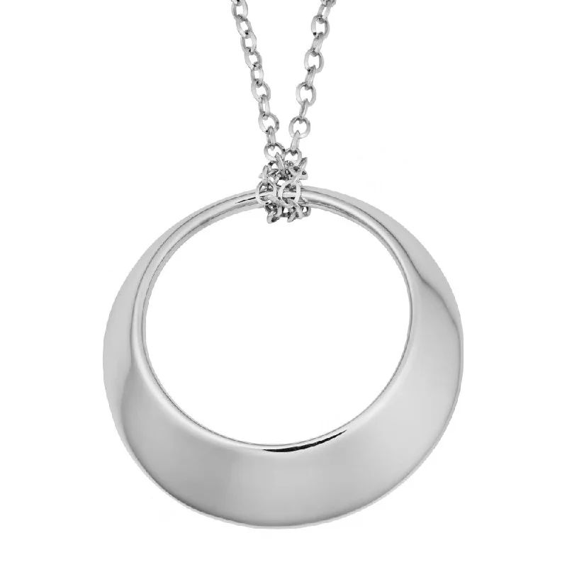 Vintage locket necklaces-Argento Italia Rhodium Plated Sterling Silver Bold Round Pendant on Adjustable Chain Necklace