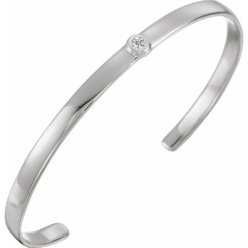 Pure link bangles-Curata 925 Sterling Silver Polished 0.1 Dwt Diamond Adjustable Cuff Bracelet