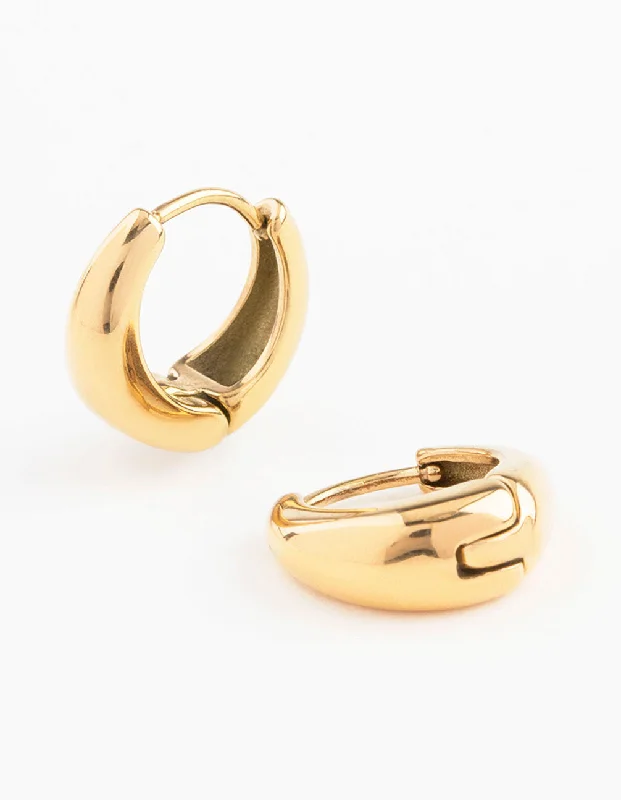 Tiny star earrings-Waterproof Gold Plated Stainless Steel Mini Drop Huggie Earrings