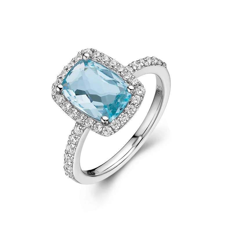 Pinch band engagement rings-Lafonn Simulated Diamond & Genuine Blue Topaz Halo Ring GR002BTP