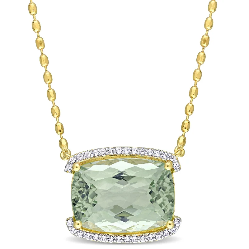 Pure crystal necklaces-Miadora 16 5/8ct TGW Cushion-Cut Green Quartz White Topaz Necklace Yellow Silver