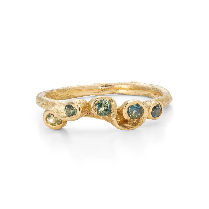 Oval cut engagement rings-Sea Green Sapphire Palmata Ring