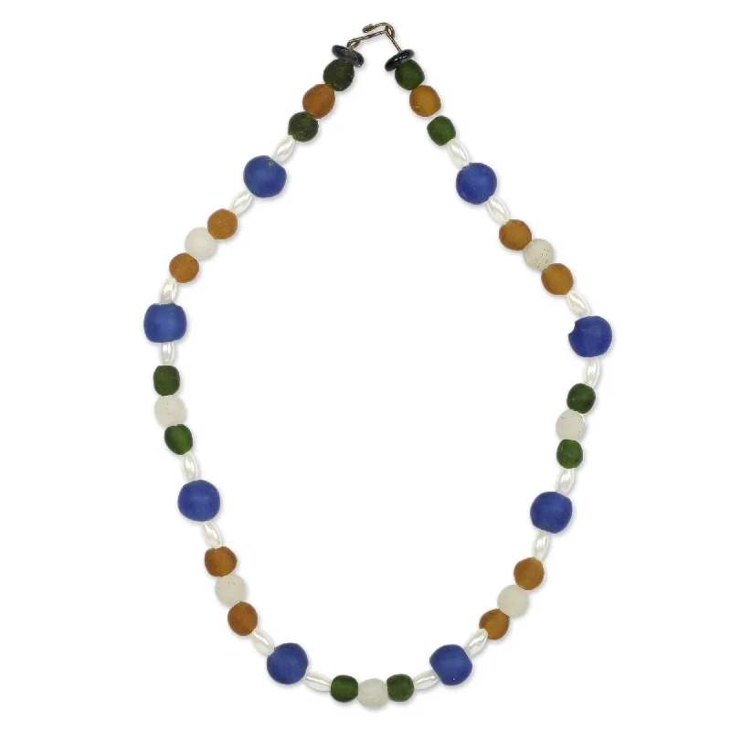 Crystal-twisted necklaces-Recycled Glass Timeless Necklace (Ghana)