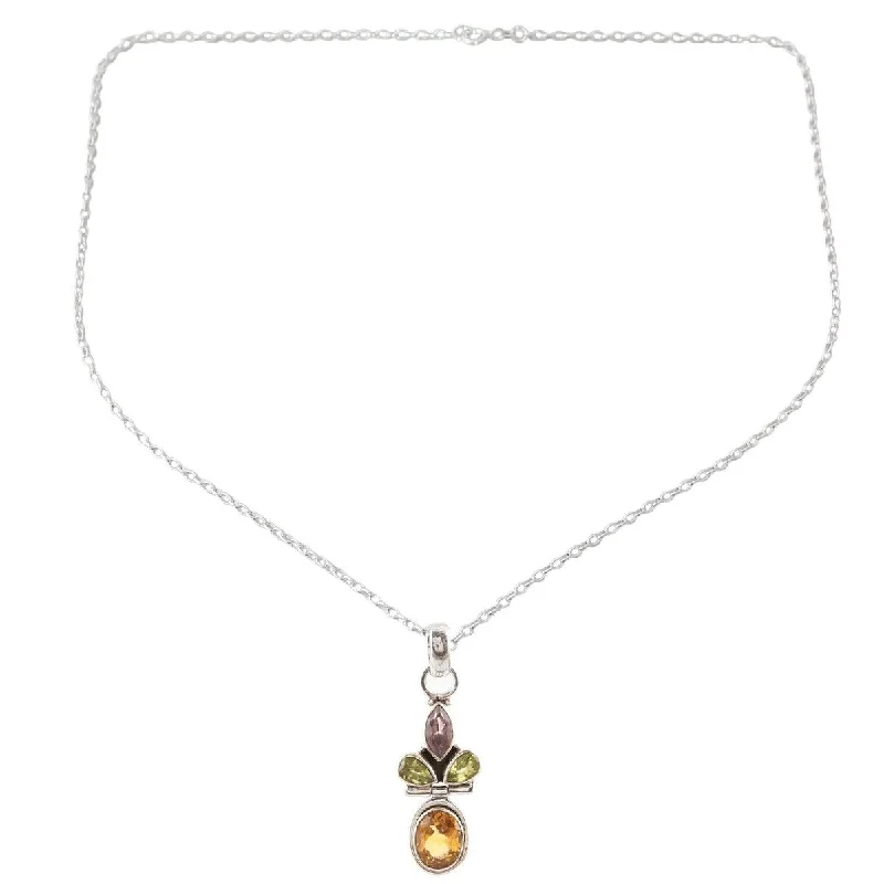 Worn medallion necklaces-NOVICA Petal Play, Multi-gemstone pendant necklace