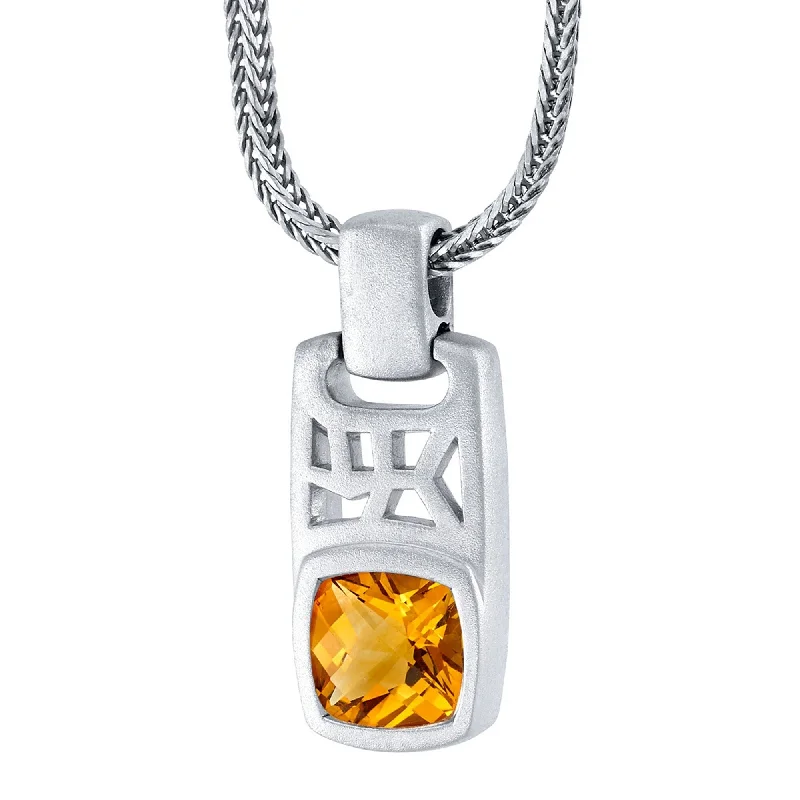 Radiant pearl necklaces-Men's Citrine Tag Pendant Necklace in Sterling Silver, 22"