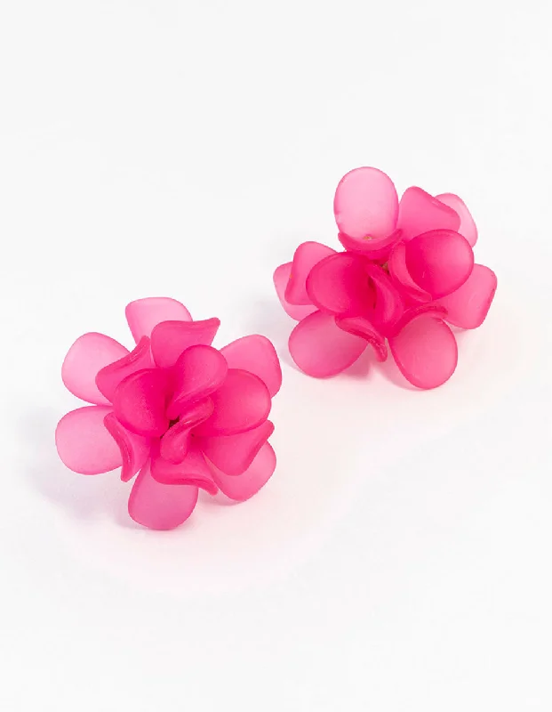 Light wood earrings-Pink  Large Flower Petal Stud Earrings