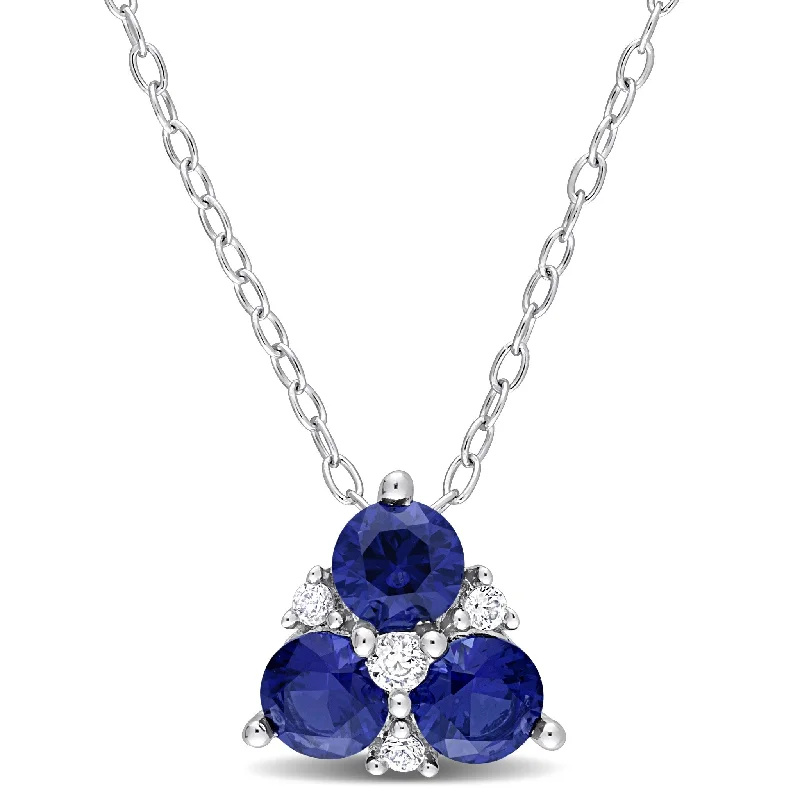 Rope braid necklaces-Miadora 1 1/2ct TGW Created Blue Sapphire Created White Sapphire Necklace Sterling Silver