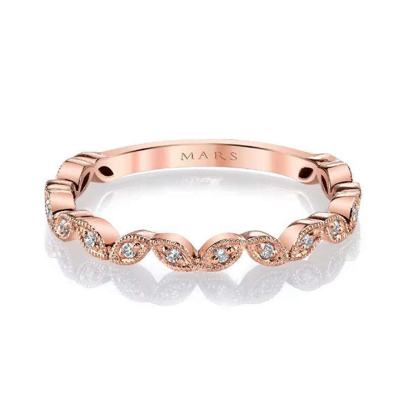 Organic shape engagement rings-14K Rose Gold 0.09ct. Diamond Milgrain Detailing Stackable Fashion Ring