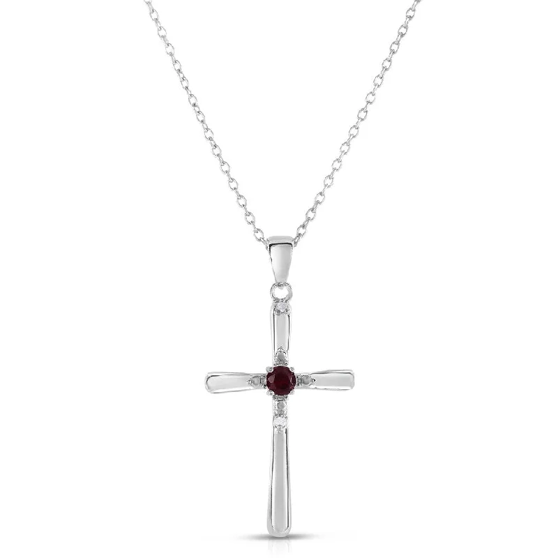 Vibrant enamel necklaces-Dolce Giavonna Sterling Silver Garnet and Diamond Accent Cross Necklace (I-J, I2-I3)