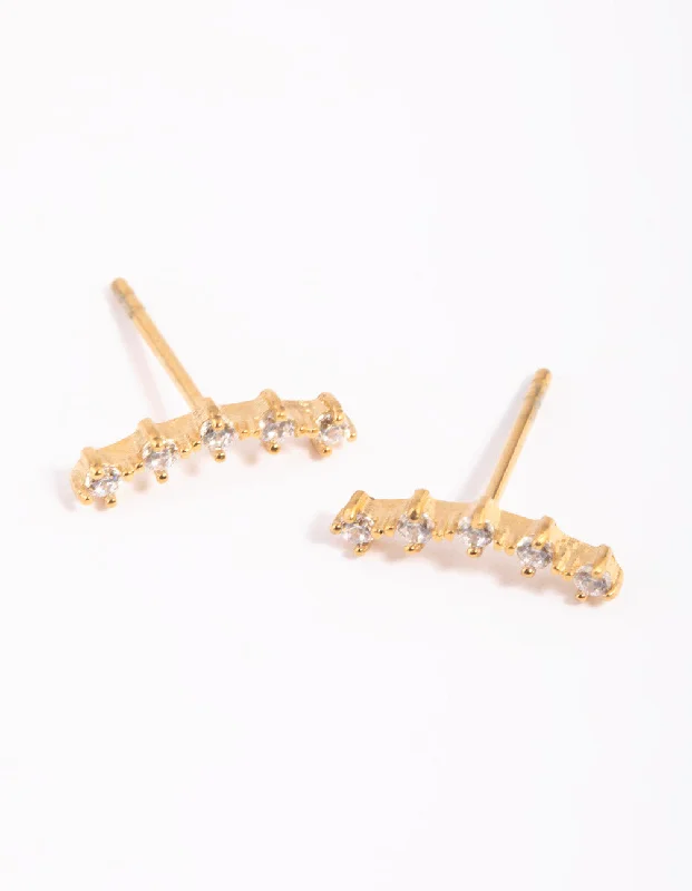 Large hoop earrings-Gold Plated Studs with Cubic Zirconia