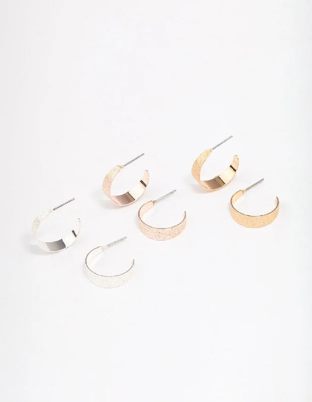 Coiled cord earrings-Gold & Silver Solid Hoop Earring 3-Pack