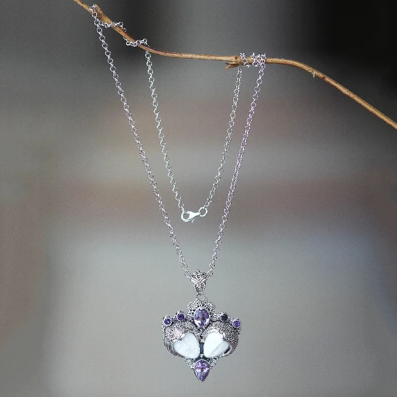 Silk thread necklaces-NOVICA Handmade Sterling Silver 'Royal Romance' Amethyst Necklace (Indonesia) - 7'6" x 9'6"