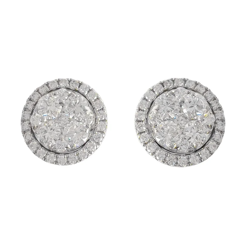 Bold cuff earrings-14k White Gold Diamond Cluster Halo Stud Earrings 1.75ctw G VS1